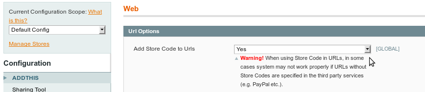 magento store code url bug